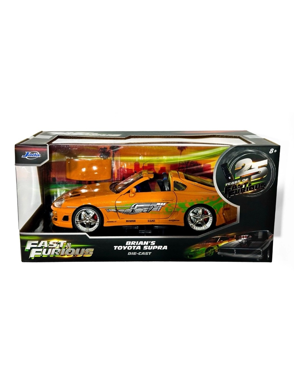 Jada 1/24 Fast & Furious 25 Years, Brian's Toyota Supra Orange Die-Cast Toy Car